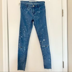 Zara ripped ink print skinny pencil jeans